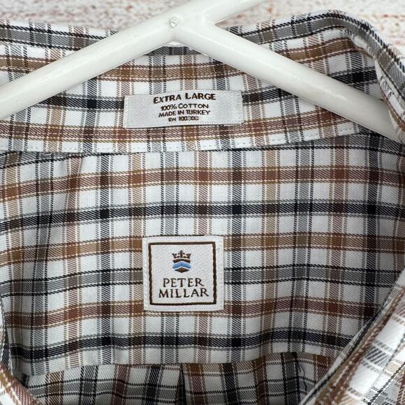 Peter Millar Plaid Button Down Shirt Men's Size XL White/Black/Beige - Picture 9 of 11